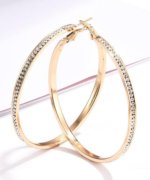 2" Pave Hoop Earring With Crystals in 18K Gold Plated ITALY Design