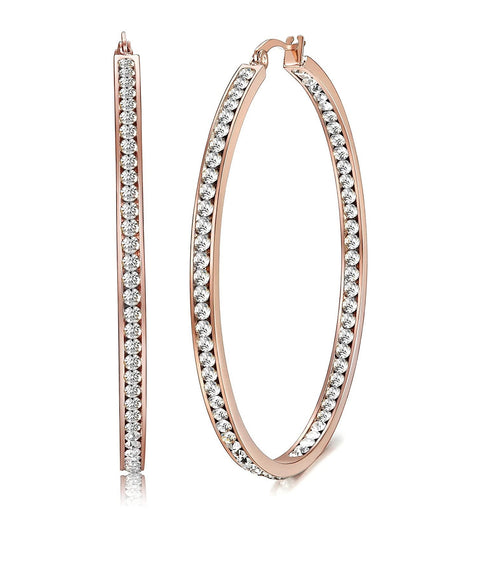 2" Pave Hoop Earring With Crystals in 18K Rose Gold Plated ITALY Design