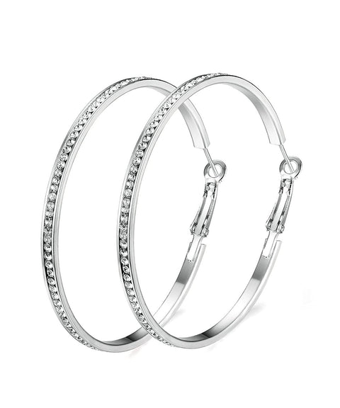 2" Pave Hoop Earring With ® Crystals in 18K White Gold Plated