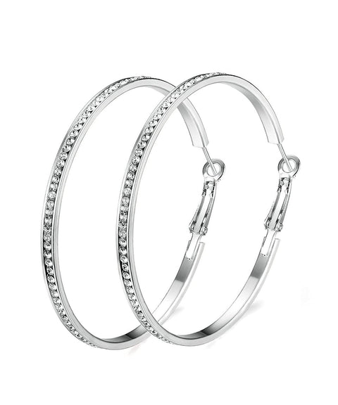2" Pave Hoop Earring With  Crystals in 18K White Gold Plated ITALY Design