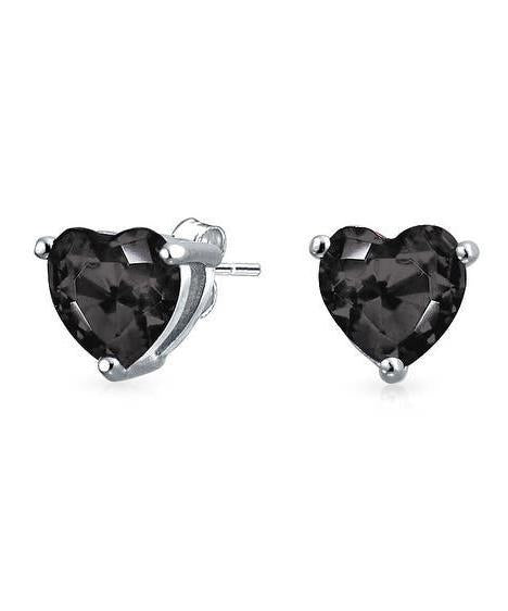 6mm Heart Stud Earring With Austrian Crystals - Black in 18K White Gold Plated ITALY Design