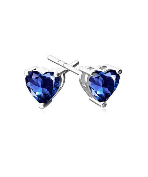 6mm Heart Stud Earring With Austrian Crystals - Blue in 18K White Gold Plated ITALY Design