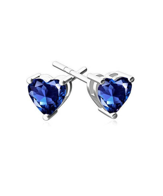 6mm Heart Stud Earring With Austrian Crystals - Blue in 18K White Gold Plated ITALY Design