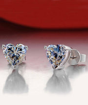 6mm Heart Stud Earring With Austrian Crystals - Clear in 18K White Gold Plated ITALY Design