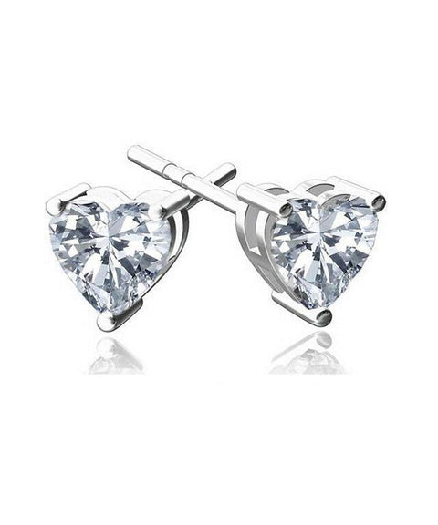 6mm Heart Stud Earring With Austrian Crystals - Clear in 18K White Gold Plated ITALY Design