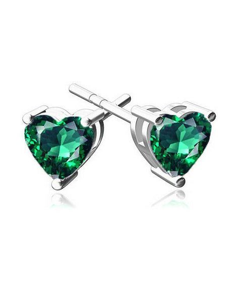 6mm Heart Stud Earring With Austrian Crystals - Green in 18K White Gold Plated ITALY Design