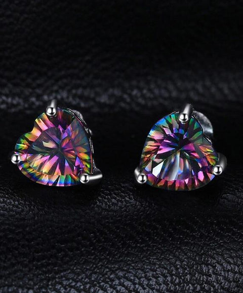 6mm Heart Stud Earring With Austrian Crystals - Mystic in 18K White Gold Plated ITALY Design