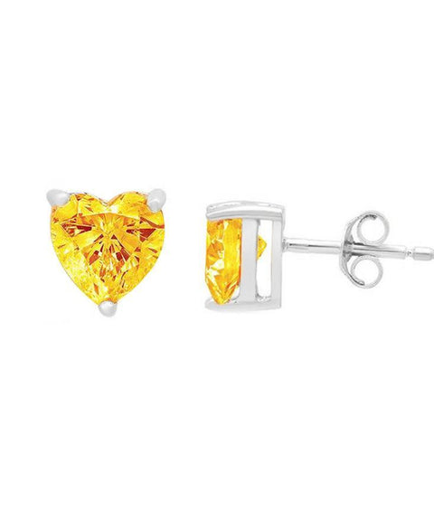 6mm Heart Stud Earring With Austrian Crystals - Orange in 18K White Gold Plated ITALY Design