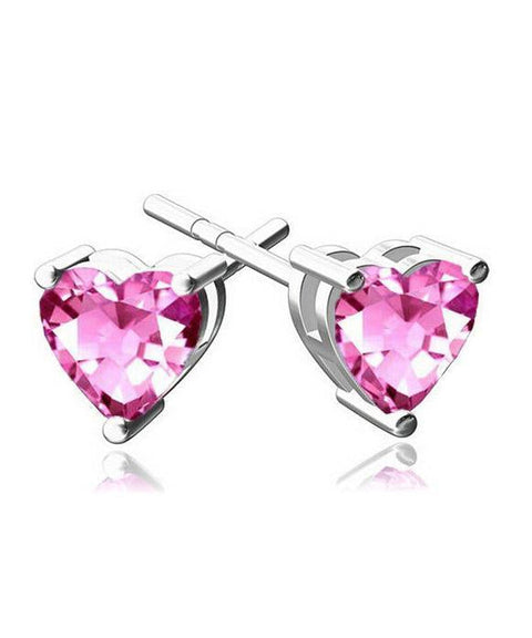 6mm Heart Stud Earring With Austrian Crystals - Pink in 18K White Gold Plated ITALY Design