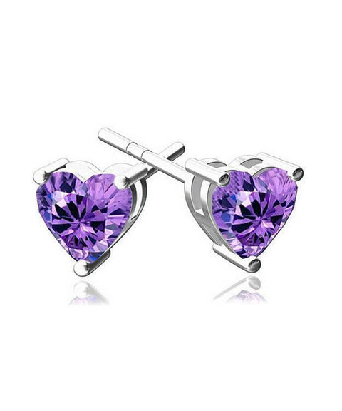 6mm Heart Stud Earring With Austrian Crystals - Purple in 18K White Gold Plate