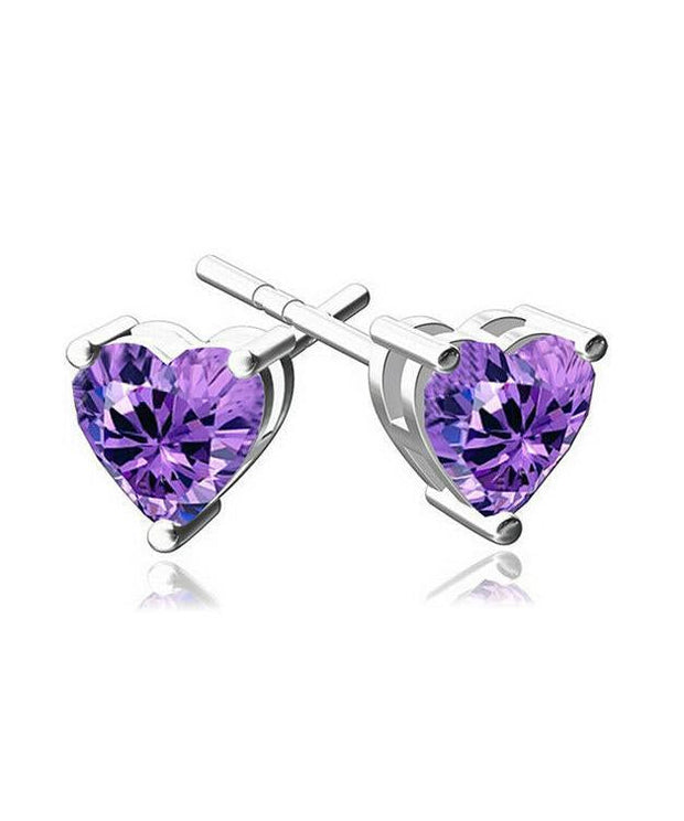 6mm Heart Stud Earring With Austrian Crystals - Purple in 18K White Gold Plate