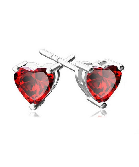 6mm Heart Stud Earring With Austrian Crystals - Red in 18K White Gold Plated ITALY Design