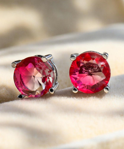 1.25ct Round Cut Pink and Yellow Stud Earrings Bi Color With  Crystals in 18K White Gold Plated ITALY Design