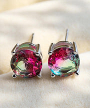 1.25ct Round Cut Rose & Green Stud Earrings Bi Color With Crystals in 18K White Gold Plated ITALY Design