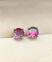 1.25ct Round Cut Rose & Green Stud Earrings Bi Color With Crystals in 18K White Gold Plated ITALY Design