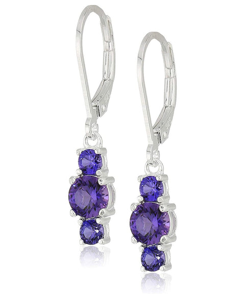 Three Stone Leverback Dangle With Austrian Crystals - Alexandrite in 18K White Gold Plated ITALY Design