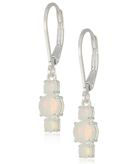 Three Stone Leverback Dangle With Austrian Crystals - Opal in 18K White Gold Plated ITALY Design