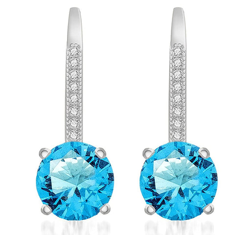 18K Gold Plated 1.75 Cttw Genuine Gemstone Classic 4 Prong Drop Leverback Earring - ALILY