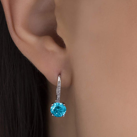 18K Gold Plated 1.75 Cttw Genuine Gemstone Classic 4 Prong Drop Leverback Earring - ALILY