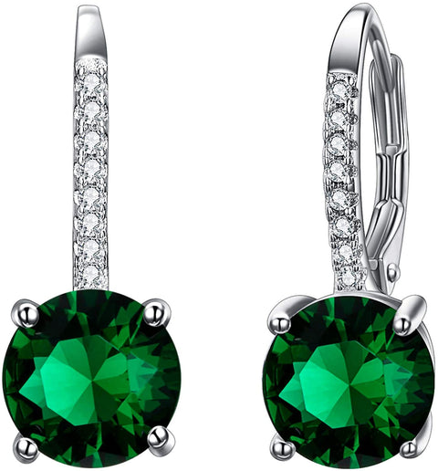 18K Gold Plated 1.75 Cttw Genuine Gemstone Classic 4 Prong Drop Leverback Earring - ALILY
