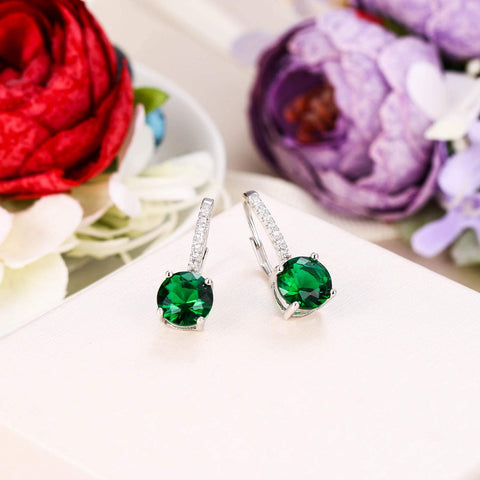 18K Gold Plated 1.75 Cttw Genuine Gemstone Classic 4 Prong Drop Leverback Earring - ALILY