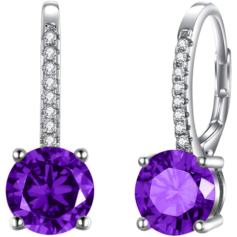 18K Gold Plated 1.75 Cttw Genuine Gemstone Classic 4 Prong Drop Leverback Earring - ALILY