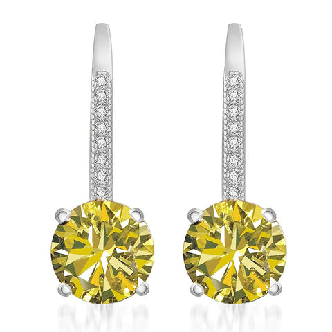 18K Gold Plated 1.75 Cttw Genuine Gemstone Classic 4 Prong Drop Leverback Earring - ALILY
