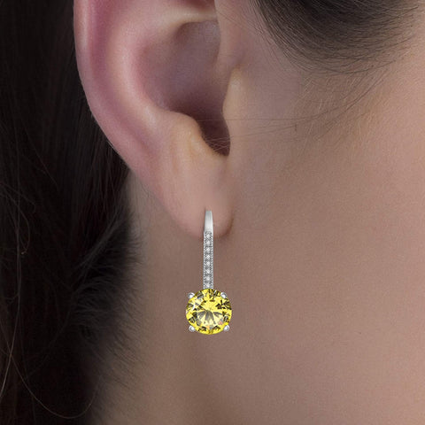 18K Gold Plated 1.75 Cttw Genuine Gemstone Classic 4 Prong Drop Leverback Earring - ALILY