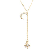 Moon and Star Necklace With Austrian Crystals in 18K Gold Plated ITALY Design