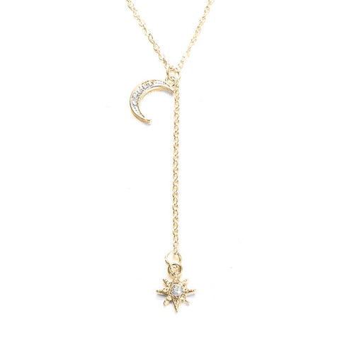 Moon and Star Necklace With Austrian Crystals in 18K Gold Plated ITALY Design