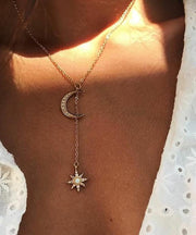 Moon and Star Necklace With Austrian Crystals in 18K Gold Plated ITALY Design
