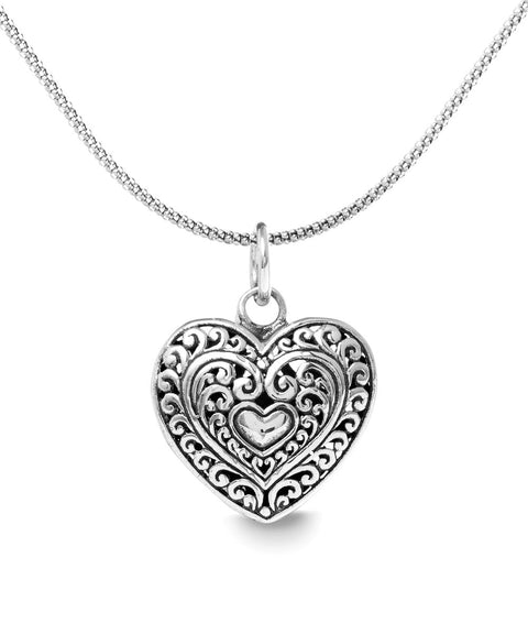 Filigree Beating Heart Necklace in 18K White Gold Plated 18", Necklace, ALILY , ALILY   jewelryjewelry deals, swarovski crystal jewelry, groupon jewelry,, jewelry for mom, 