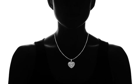 Filigree Beating Heart Necklace in 18K White Gold Plated 18", Necklace, ALILY , ALILY   jewelryjewelry deals, swarovski crystal jewelry, groupon jewelry,, jewelry for mom, 