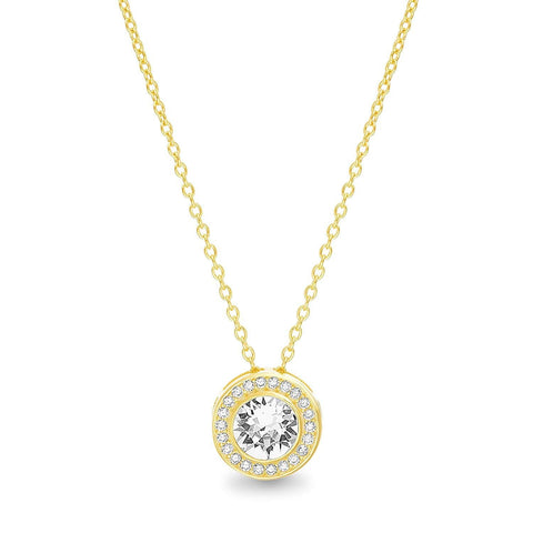ALILY  Round Halo Necklace Made with  Crystals in 18K Gold Plated