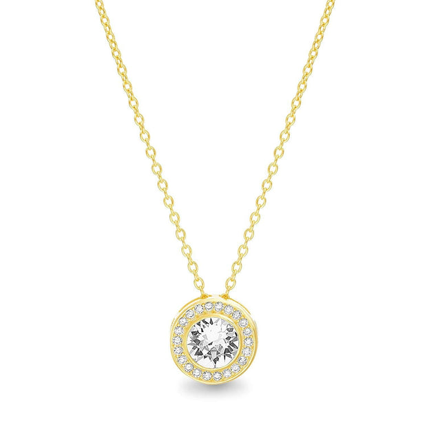 ALILY  Round Halo Necklace Made with  Crystals in 18K Gold Plated