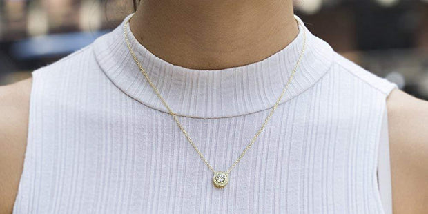 Pave Halo Disc Necklace & Pave Hoop Earring made With Austrian Crystals with Luxe Box - 18K Gold ITALY Design