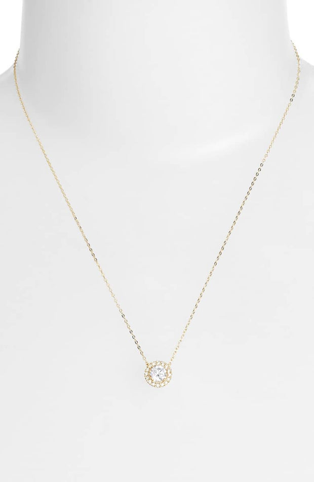 Pave Halo Disc Necklace & Pave Hoop Earring made With Austrian Crystals with Luxe Box - 18K Gold ITALY Design