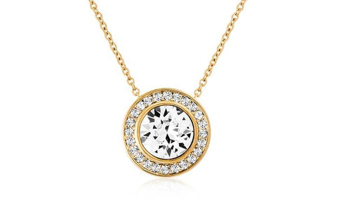 Pave Halo Disc Necklace & Pave Hoop Earring made With Austrian Crystals with Luxe Box - 18K Gold ITALY Design