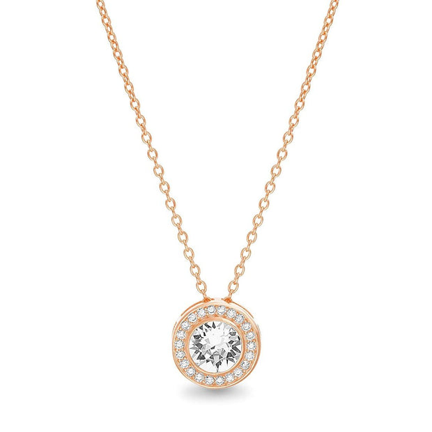 ALILY  Round Halo Necklace Made with  Crystals in 18K Gold Plated