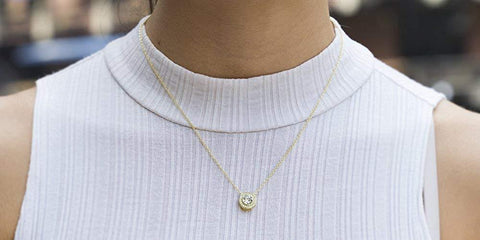 Pave Halo Disc Necklace & Stud Earring With Austrian Crystals with Luxe Box - 18K Rose Gold ITALY Design