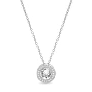 Pave Halo Disc Necklace & Stud Earring With Austrian Crystals with Luxe Box - 18K White Gold ITALY Design
