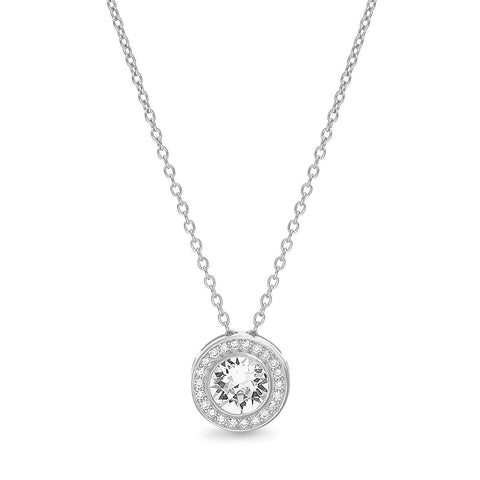 Pave Halo Disc Necklace & Stud Earring With Austrian Crystals with Luxe Box - 18K White Gold ITALY Design
