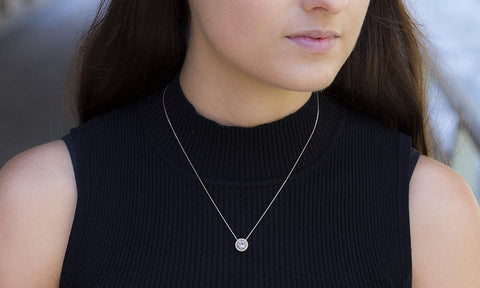 Pave Halo Disc Necklace & Stud Earring With Austrian Crystals with Luxe Box - 18K White Gold ITALY Design
