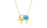 Opal Created Elephant Necklace with  Crystals 18" -  Gold