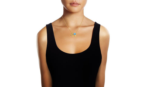 Opal Created Elephant Necklace with  Crystals 18" -  Gold