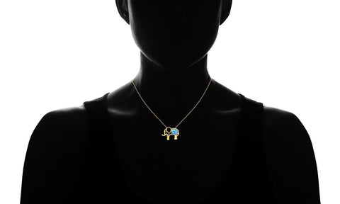 Opal Created Elephant Necklace with  Crystals 18" -  Gold