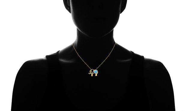 Opal Created Elephant Necklace with  Crystals 18" -  Gold