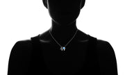 Opal Created Elephant Necklace with  Crystals 18" - White Gold
