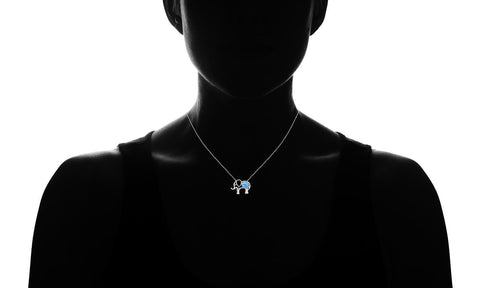 Opal Created Elephant Necklace with  Crystals 18" - White Gold