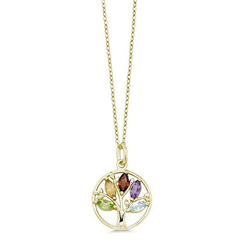 Iridescent Tree of Life Amethyst Crystal Disc Pendant Necklace in 14K White Gold Plating